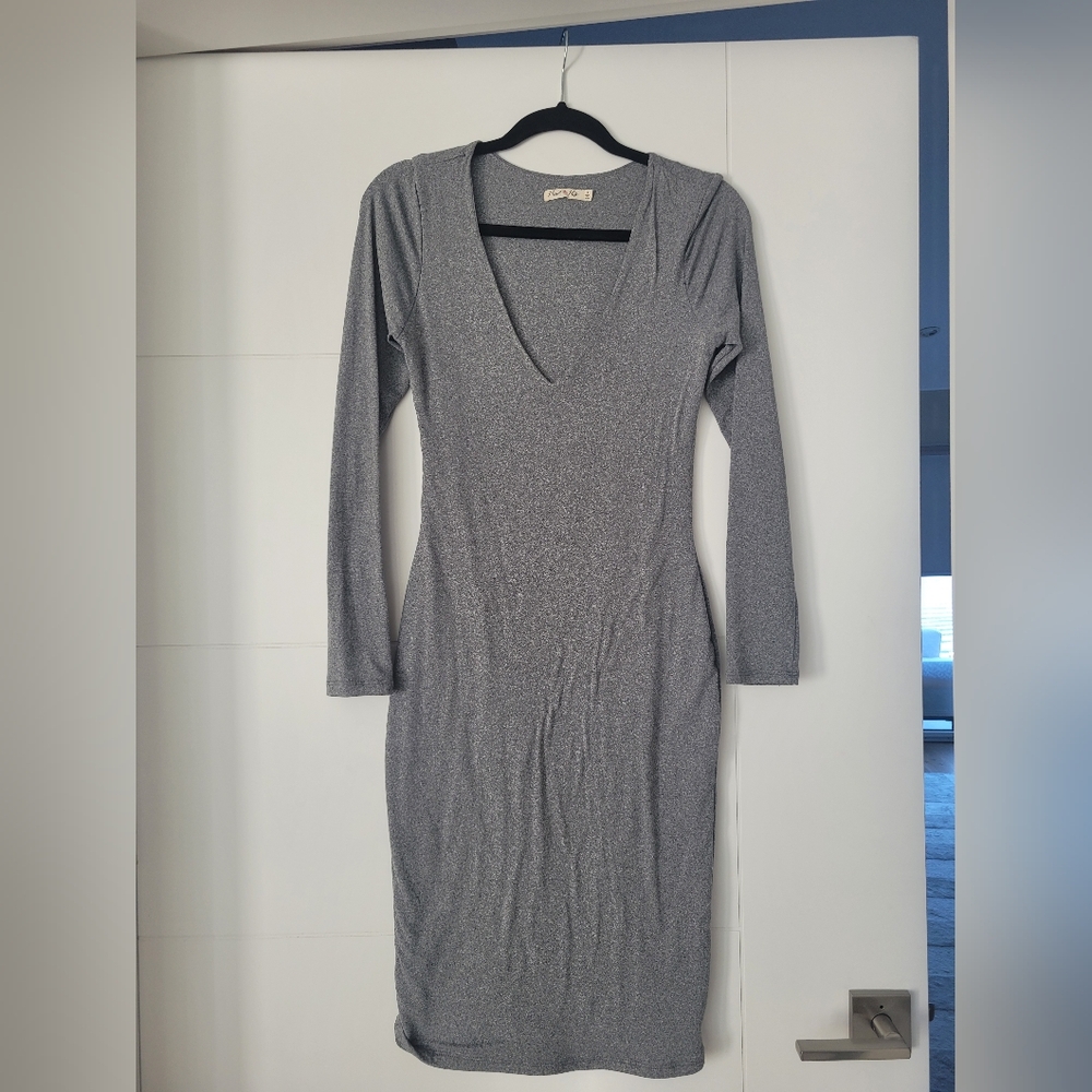 Body control long sleeve below the knee dress